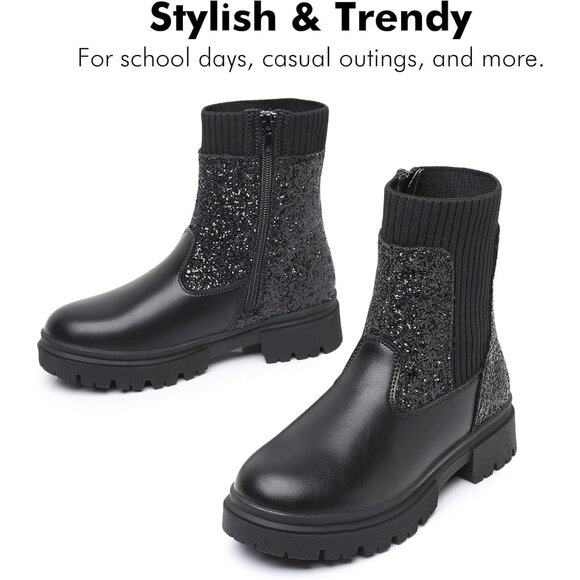 Trendy Chelsea & Combat Boots for Girls – Water-Resistant Black Zipper Booties - Picture 5 of 6